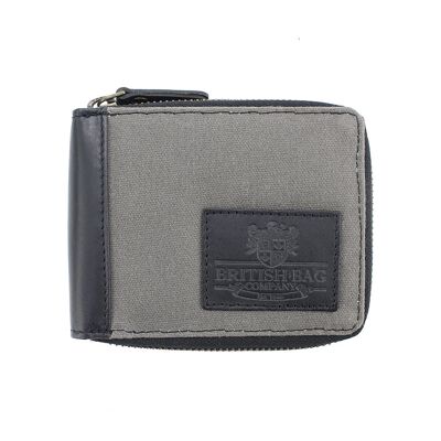 Grey Canvas Zip Round Wallet