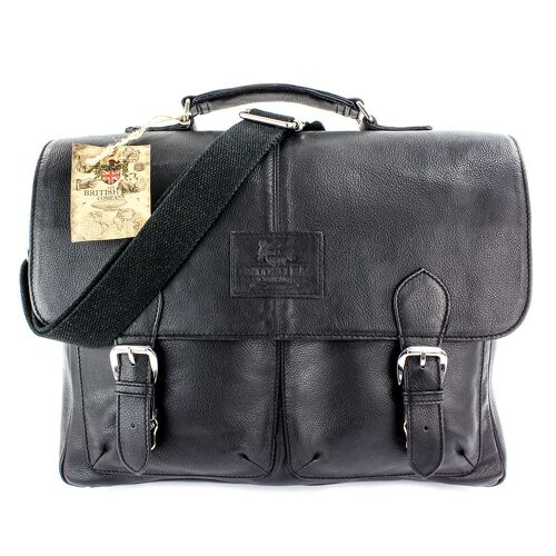 Milled Grain Black Leather Briefcase