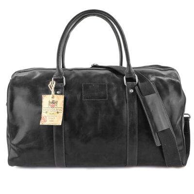 Reisetasche aus poliertem schwarzem Leder