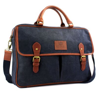 The Navigator Navy Waxed Canvas Briefcase