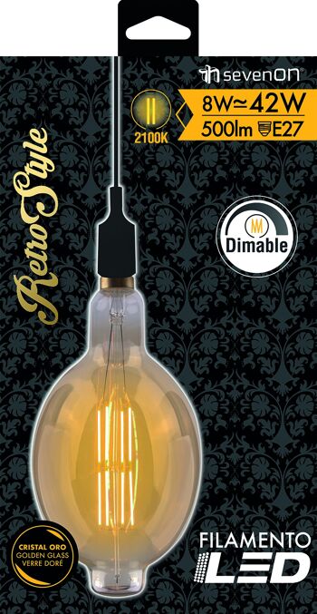 PACK 12 AMPOULE LED DECORATIF BT180 GOLD E27 8W 500LM 2100K 1