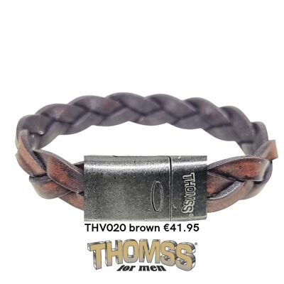 Thomss-Armband mit mattem Vintage-Verschluss und cognacfarbenem Ledergeflecht