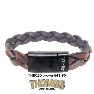 Thomss bracelet with matte black closure and cognac leather braid