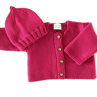 Set: Baby cardigan & hat made from 100% merino wool Alpenrose