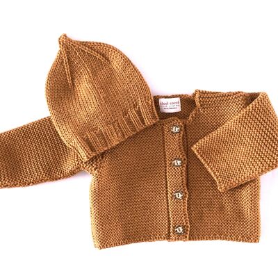 Set: baby cardigan e berretto in 100% lana merino cervo