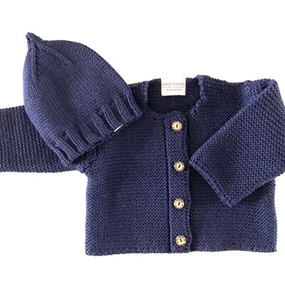 Set: baby cardigan e cappello in 100% lana merino evening sky