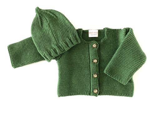 Set: Babystrickjacke & Mütze aus 100% Merinowolle Fichte