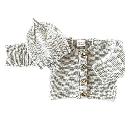 Set regalo nascita: cardigan e cappellino per bebè in 100% lana merino delle Dolomiti