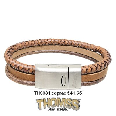 Thomss-Armband mit mattem Silberverschluss und mehreren Lederriemen