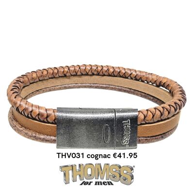 Bracciale Thomss con chiusura vintage opaca e cinturini multipli in pelle