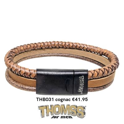 Thomss-Armband mit mattschwarzem Verschluss und mehreren Lederriemen