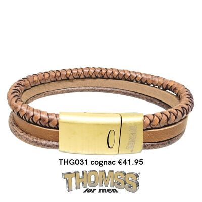 Bracciale Thomss con chiusura in oro opaco e cinturini multipli in pelle