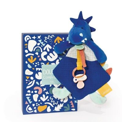 Doudou Sashou Dinosaur with Pacifier Clip - Blue