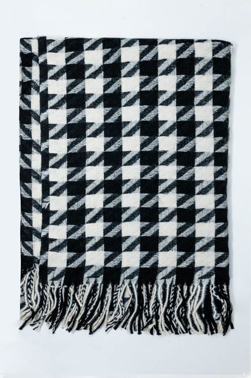 Black scarf with houndstooth pattern and fringes