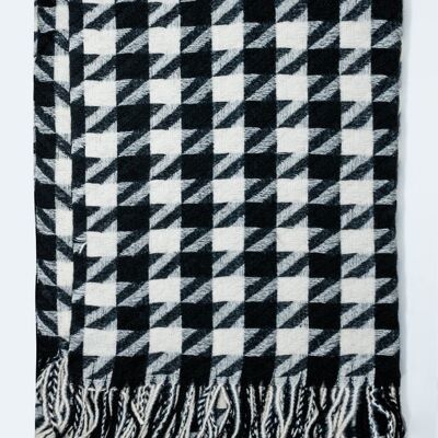 Black scarf with houndstooth pattern and fringes