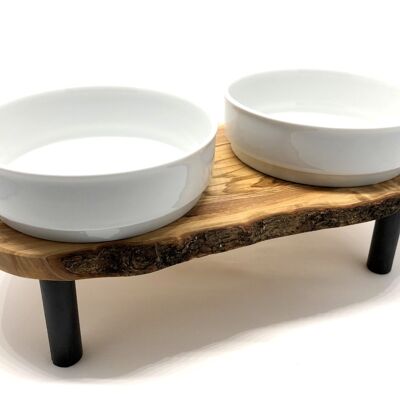 Feeding station RUSTY PLUS (2 x 0.9 liter porcelain bowl) "jacked up" for feed & water