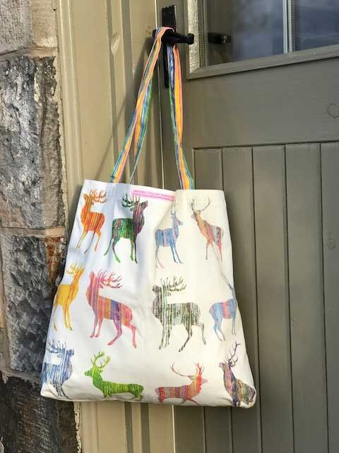 Large Stag Shopping Bag with Striped Handles