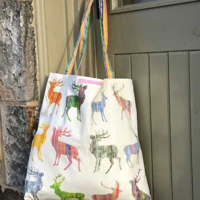 Large Stag Shopping Bag with Striped Handles