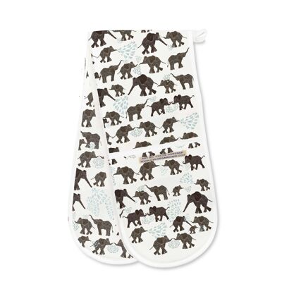 Elefanti su guanti da forno bianchi