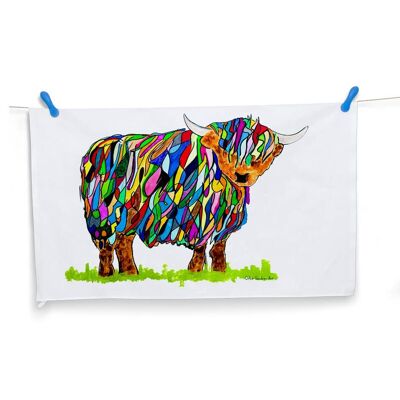 Bright Highland Cow Tea Towel