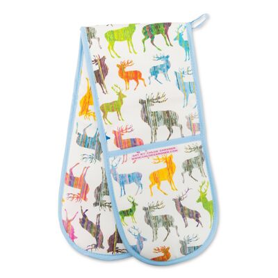 Stag Oven Gloves with Blue Piping