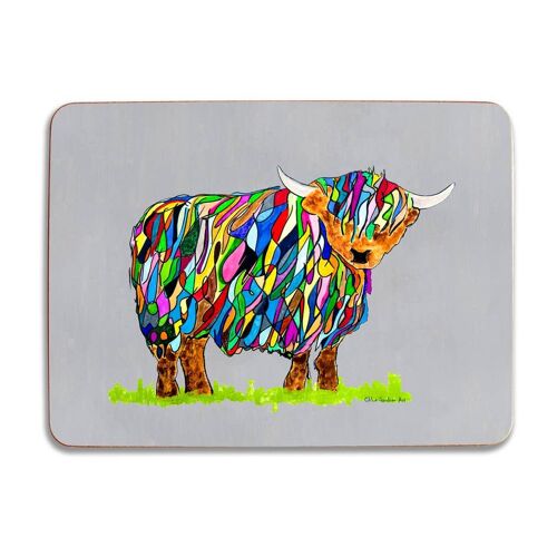 Oblong Bright Highland Cow on Grey Tablemat
