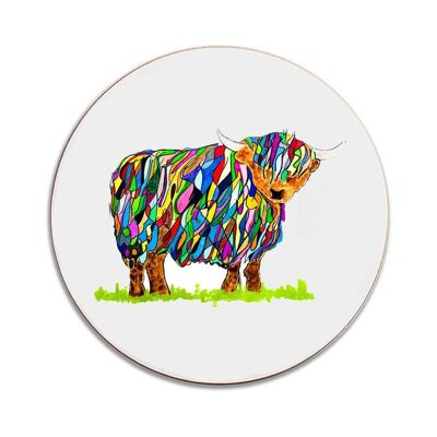 Round Bright Highland Cow Coaster
