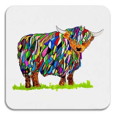 Square Bright Highland Cow Coaster
