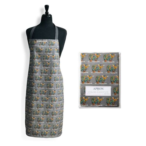 Bright Highland Cow Repeat Apron on Grey