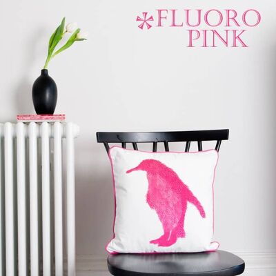 Cojín Cuadrado Pingüino Rosa Fluorescente