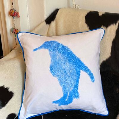Fluorescent Blue Penguin Square Cushion
