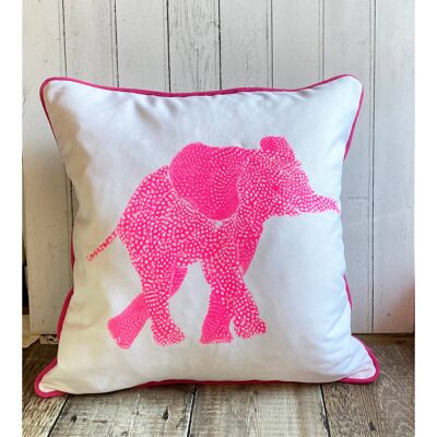 Quadratisches Kissen des fluoreszierenden rosa Elefanten