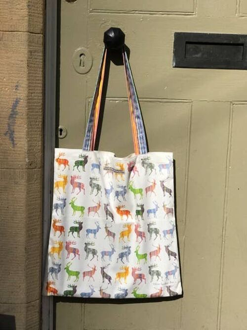 Small Multi Stag Bag with Colourful Striped Handles