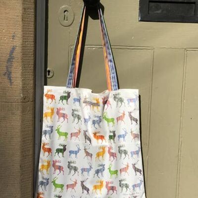 Small Multi Stag Bag with Colourful Striped Handles