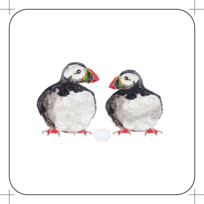 Square Puffin Pair with Egg Coaster
