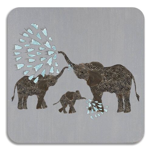 Square Coaster with Elephants on Grey