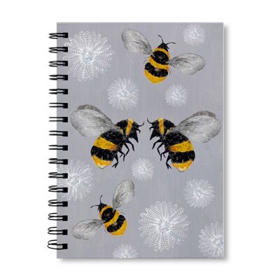 Bienen u. weiße Feder-Blumen-Notizbuch