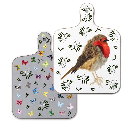 Small Chopping Board with Robins and Butterflies