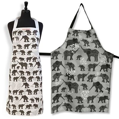 Elephants on Grey Apron