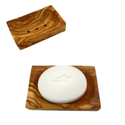 Natural OLIVE WOOD Made Soap Dish Storage Holder- Handcrafted in Europe - Easy to clean with drainage- Slim Compact - Appleyard & Crowe