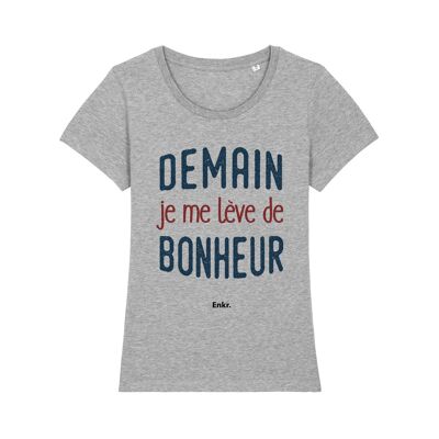 CAMISETA GRIS HEATHER MAÑANA SOY RISE DE FELICIDAD mujer