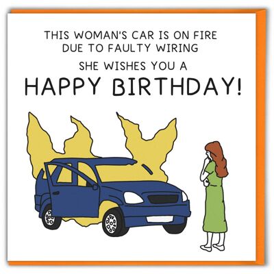 Funny Funny Car Fire Birthday Card