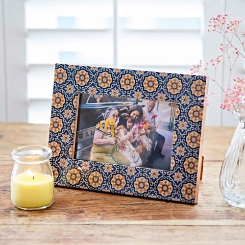 6″ x 4″ Neela Blue and Gold Patterned Photo Frame