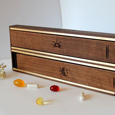 Wooden pill case, two shots, large pill case, pill organizer, wooden box, 7 day pill organizer, vitamin case