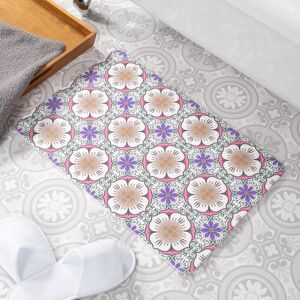 Tapis de bain antidérapant en pierre blanche à motif de fleurs