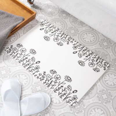 Flower Border White Stone Non Slip Bath Mat