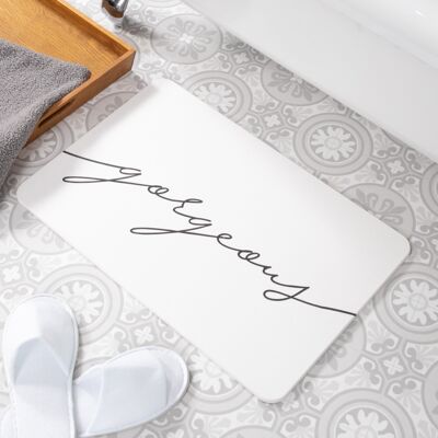 Gorgeous Scribble White Stone Non Slip Bath Mat