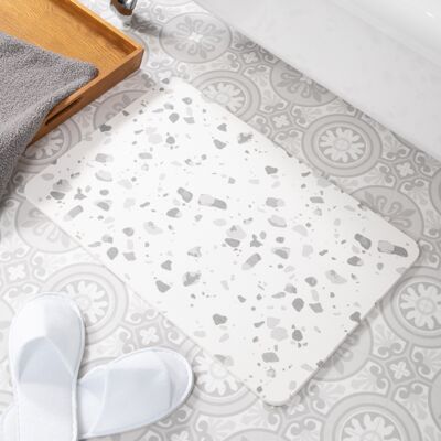 Grey Terrazzo White Stone Non Slip Bath Mat