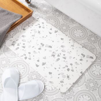 Tapis de Bain Antidérapant Gris Terrazzo White Stone 1