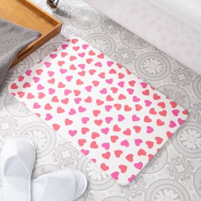 Pink Hearts White Stone Non Slip Bath Mat